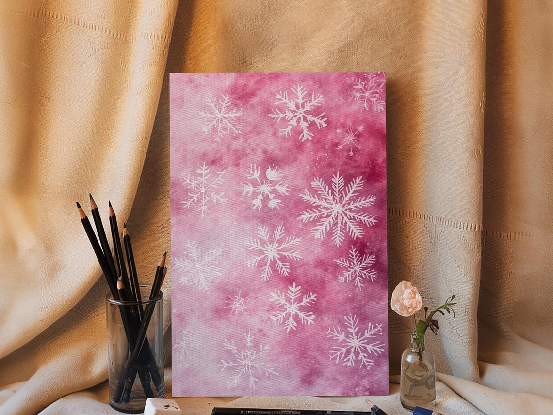 Pink Snowflake Pattern White Winter Christmas Cozy Holiday Wall Art - Image 4