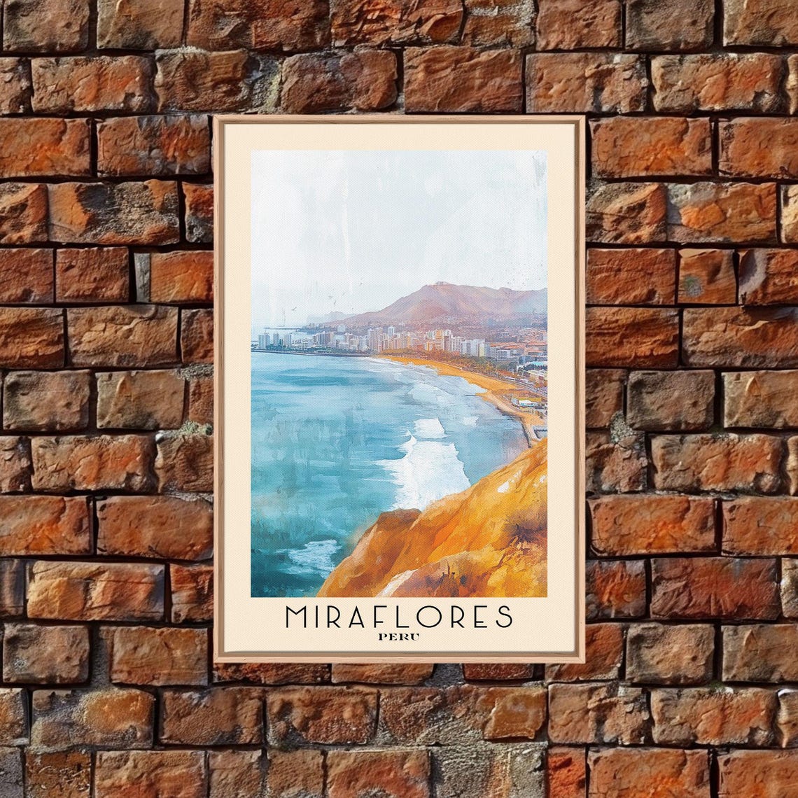 Miraflores Peru Coastal Cliffs City Skyline Sunset Watercolor Poster - Image 4