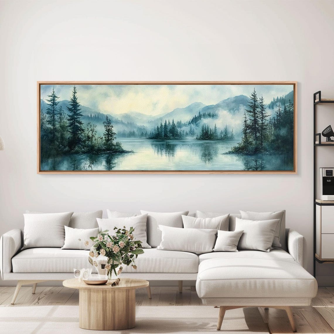 Fog Over The Lake Panoramic Painting Print Rustic Decor Panoramic Ultra Wide Wall Art For Above Bed Or Sofa Moody Decor - Image 3