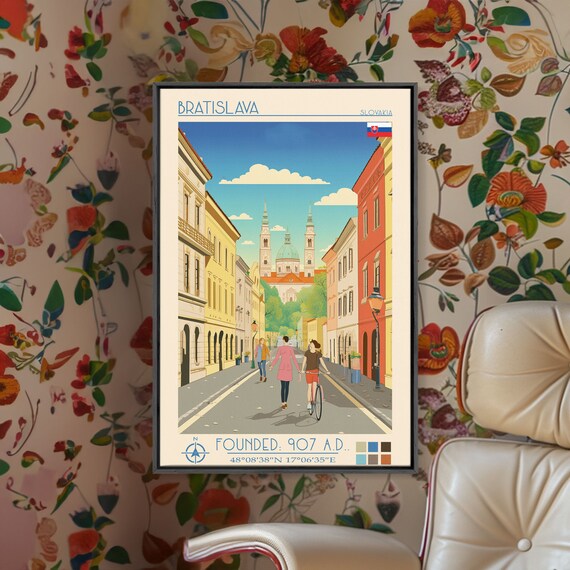 Bratislava Slovakia Travel Poster Framed Print Midcentury Modern Art Pop Art Wall Decor Home Decor Vacation Gift Living Room Art