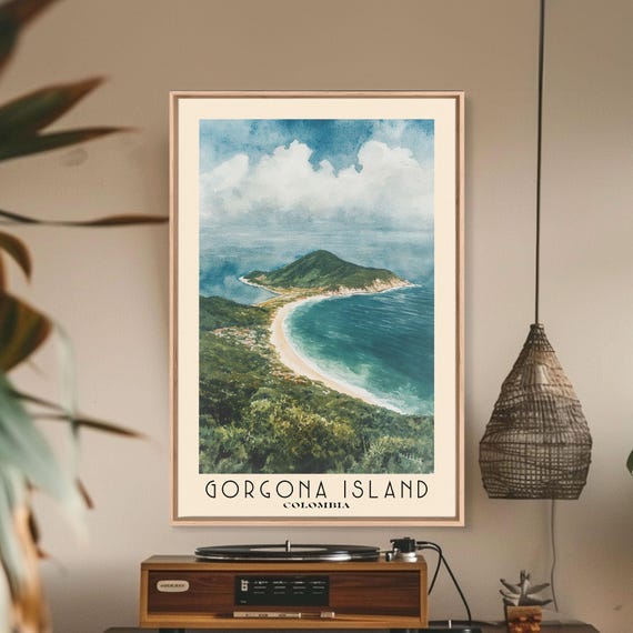 Gorgona Island Colombia Watercolor Print Vacation Gift Colombia Wall Art Beach Painting Beach Decor Large Wall Art Wood Frame Art