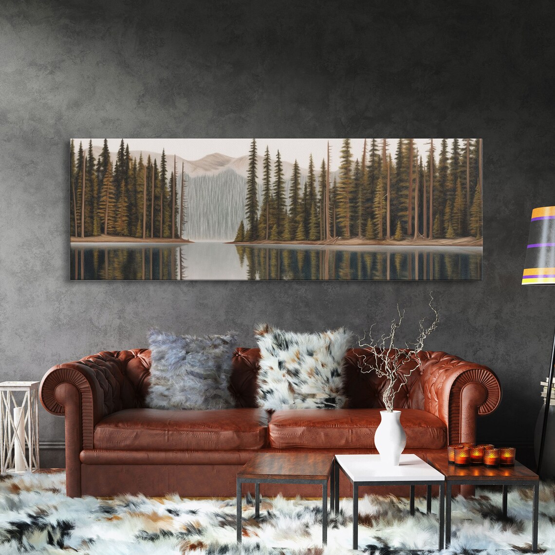 River Colored Pencil Landscape Mountain Reflection Art Print - Image 3