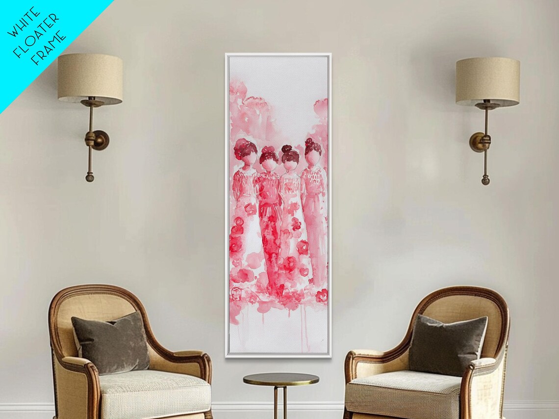 Pink Cherry Blossom Dresses Watercolor Girls Floral Wall Art - Image 2