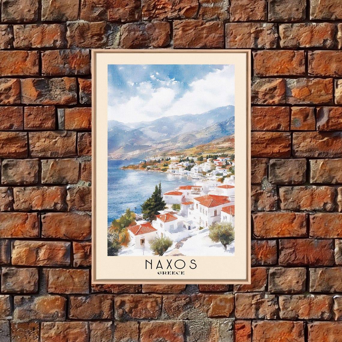 Naxos Greece White Village Red Roofs Bay View Watercolor Travel Poster - Image 4