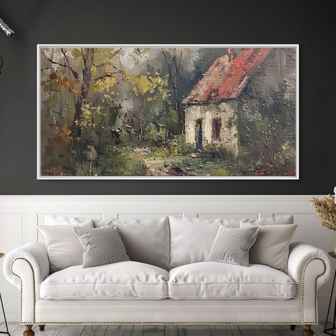 Rustic Cottage Autumn Forest Fall Foliage Impasto Painting Art Poster
