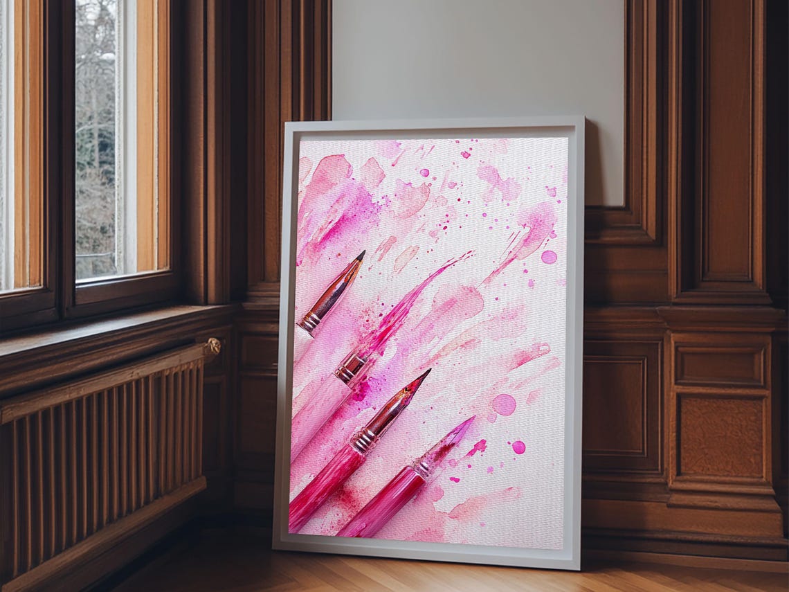 Pink Paint Brushes Watercolor Artist Studio Creative Wall Art Poster - Image 2