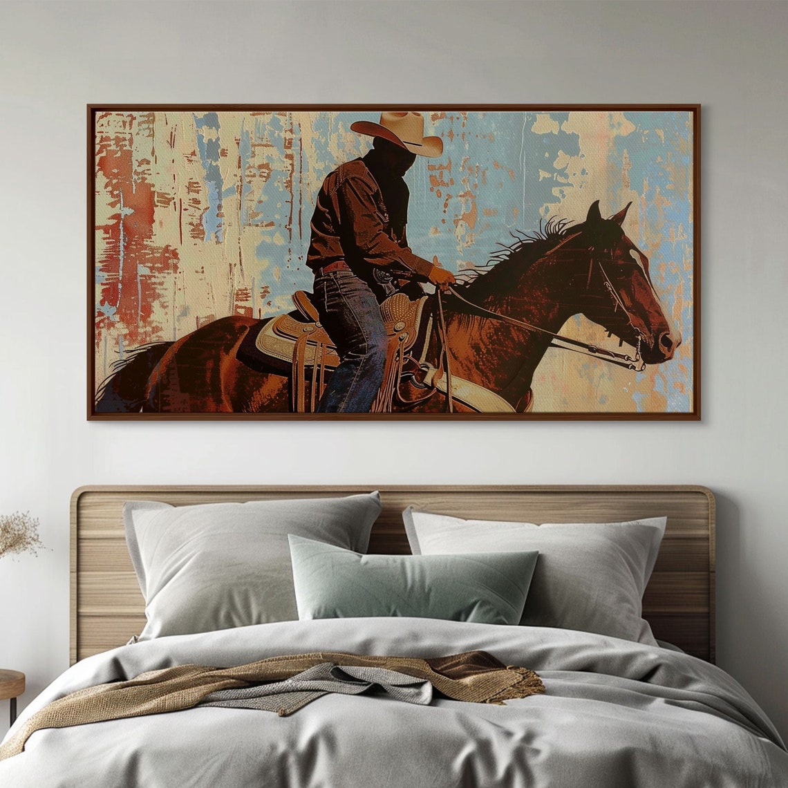 Silhouetted Cowboy On Horseback Abstract Rustic Western Art Poster - Image 4