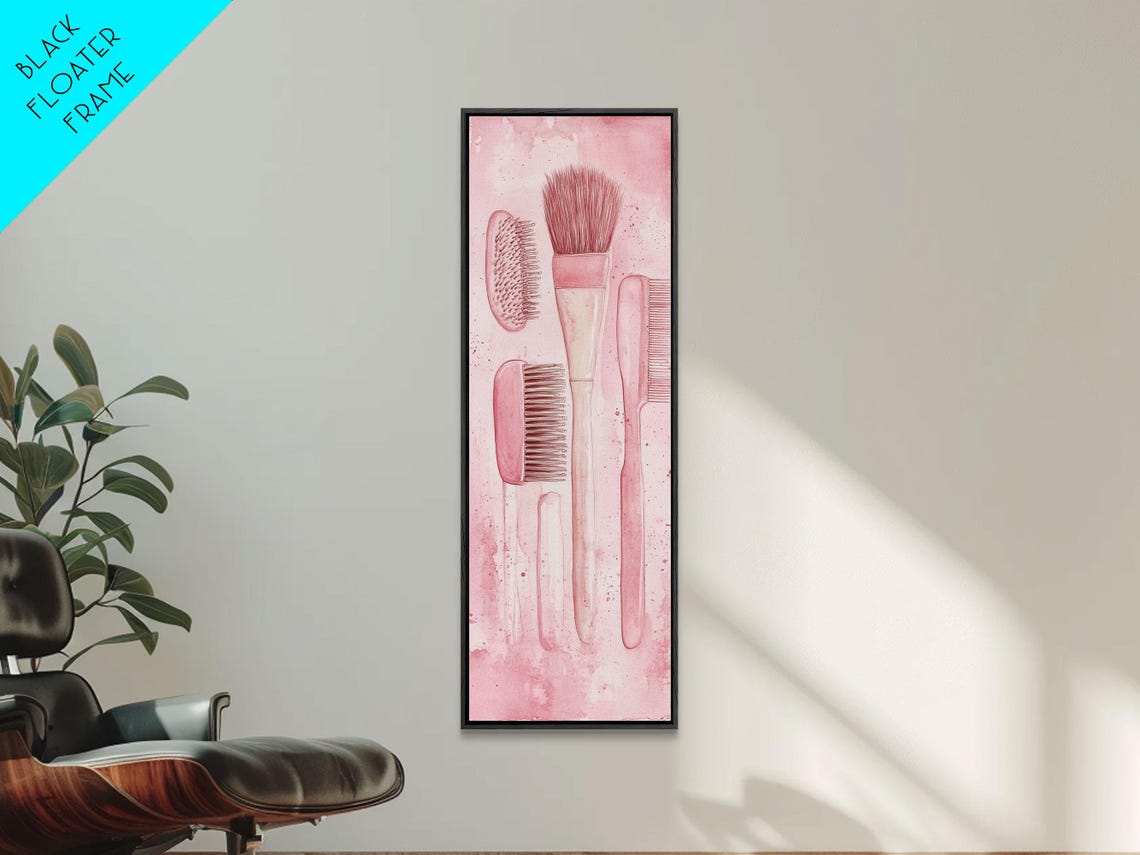 Pink Hairbrushes And Combs Watercolor Vanity Beauty Salon Wall Art - Image 4