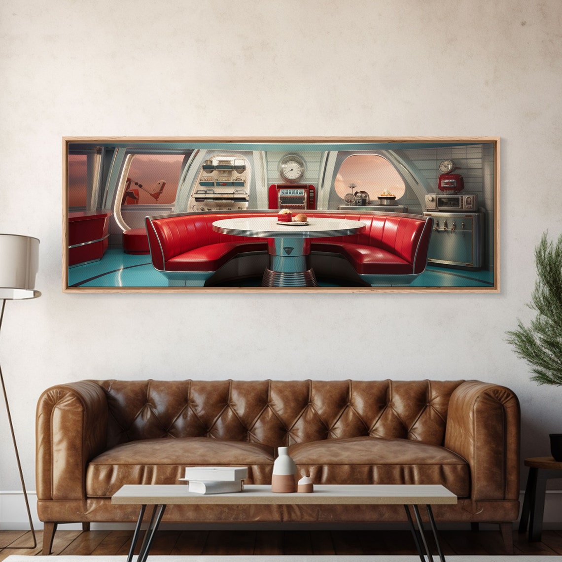 1950s Retro Diner Booth Red Vinyl Futurist Interior Wall Art Poster