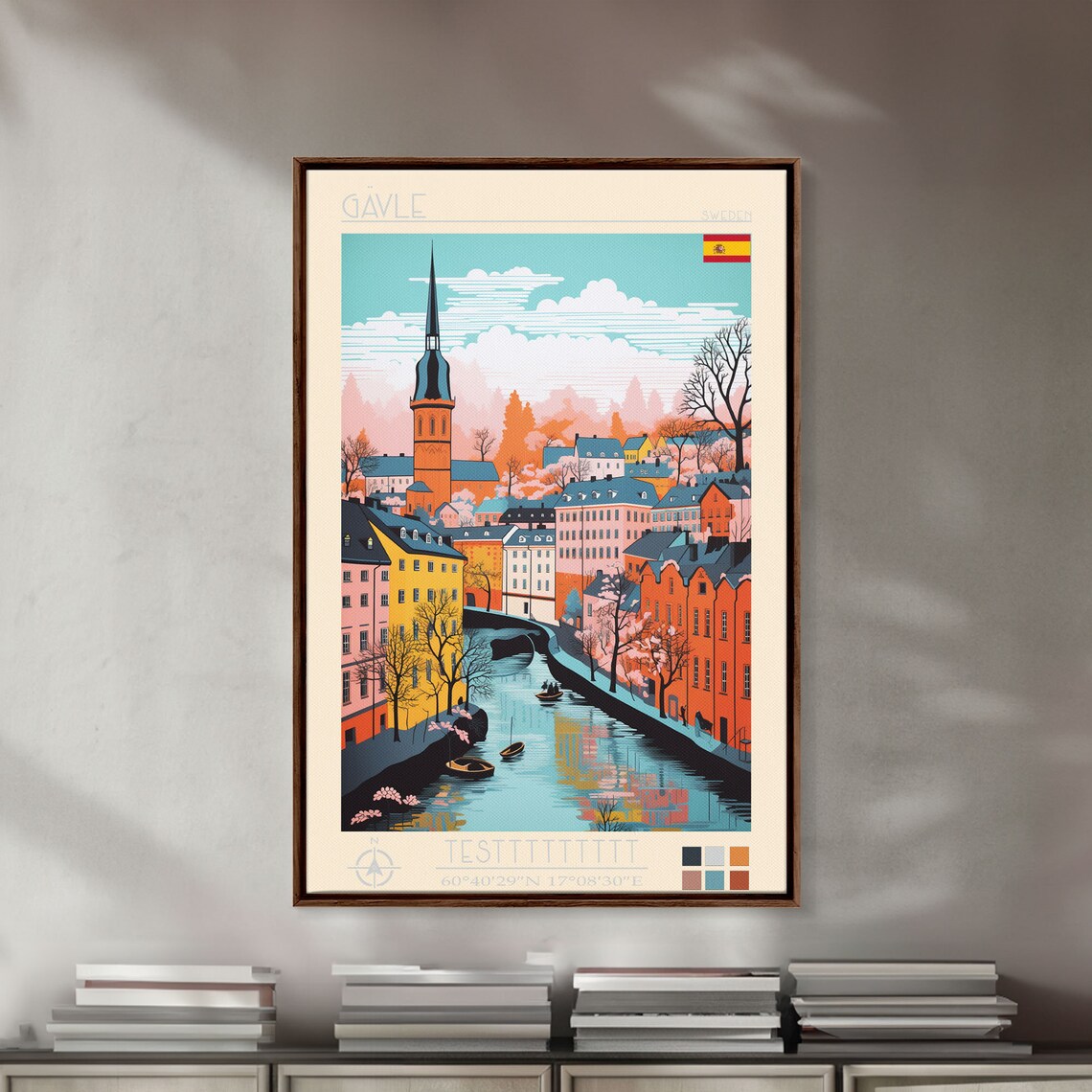 Gavle Sweden Canal Boats Church Spire Colorful Houses View Poster - Image 2