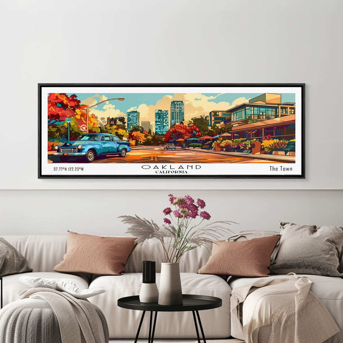Oakland California The Town Vintage Car Skyline Pop Art Travel Poster - Image 4