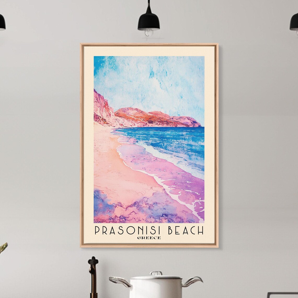 Prasonisi Beach Greece Pink Sand Turquoise Sea Watercolor Travel Poster - Image 6