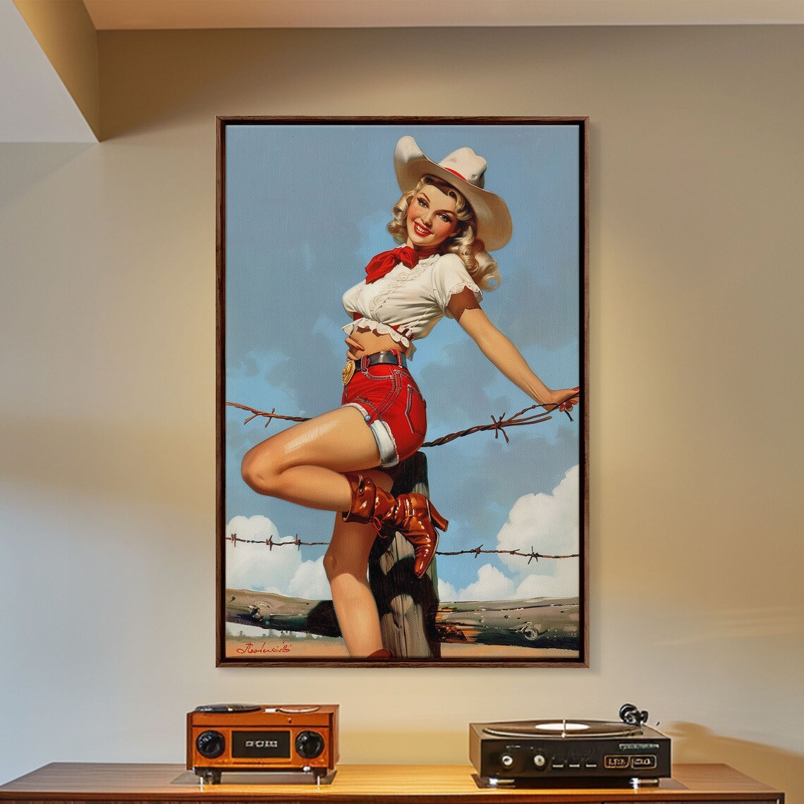Vintage Cowgirl Pin Up Art Print, Retro Western Classic - Image 2