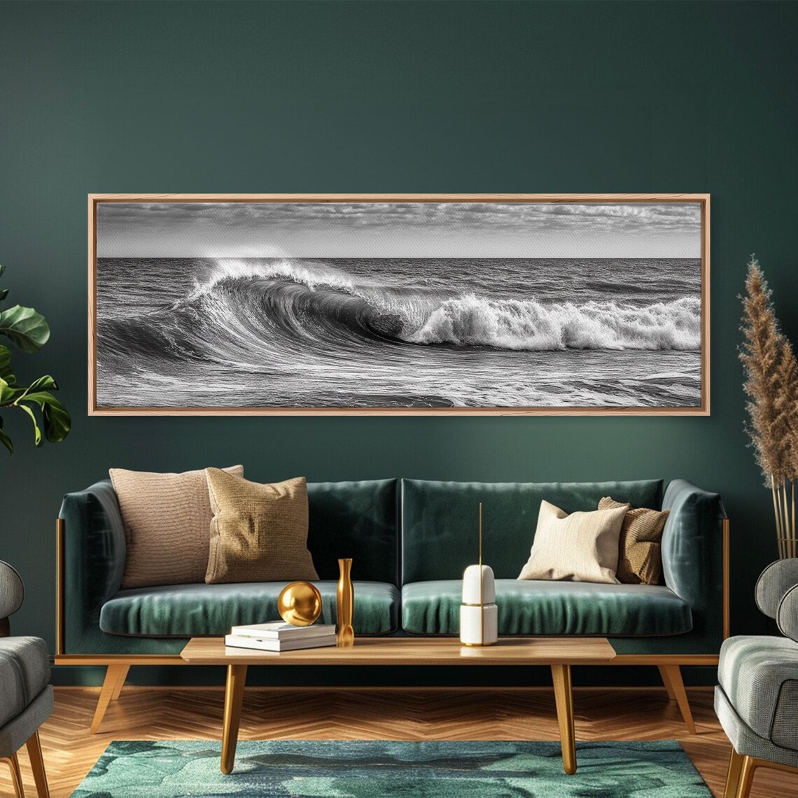 Black and White Ocean Seascape, Panoramic Wall Art Print