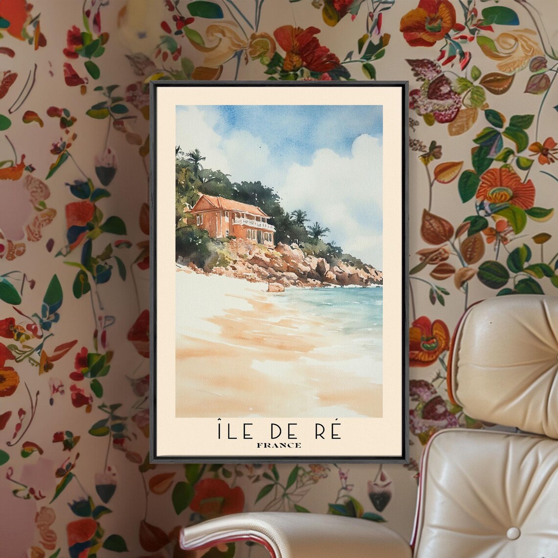 Ile De Re France Cliff Villa Rocky Point White Sand Watercolor Wall Poster - Image 2