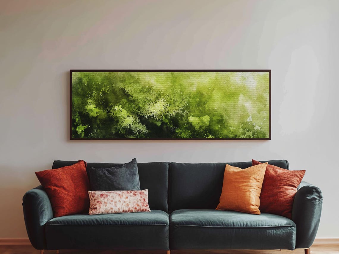 Green Moss Watercolor Abstract Panoramic Nature Botanical Wall Poster - Image 4
