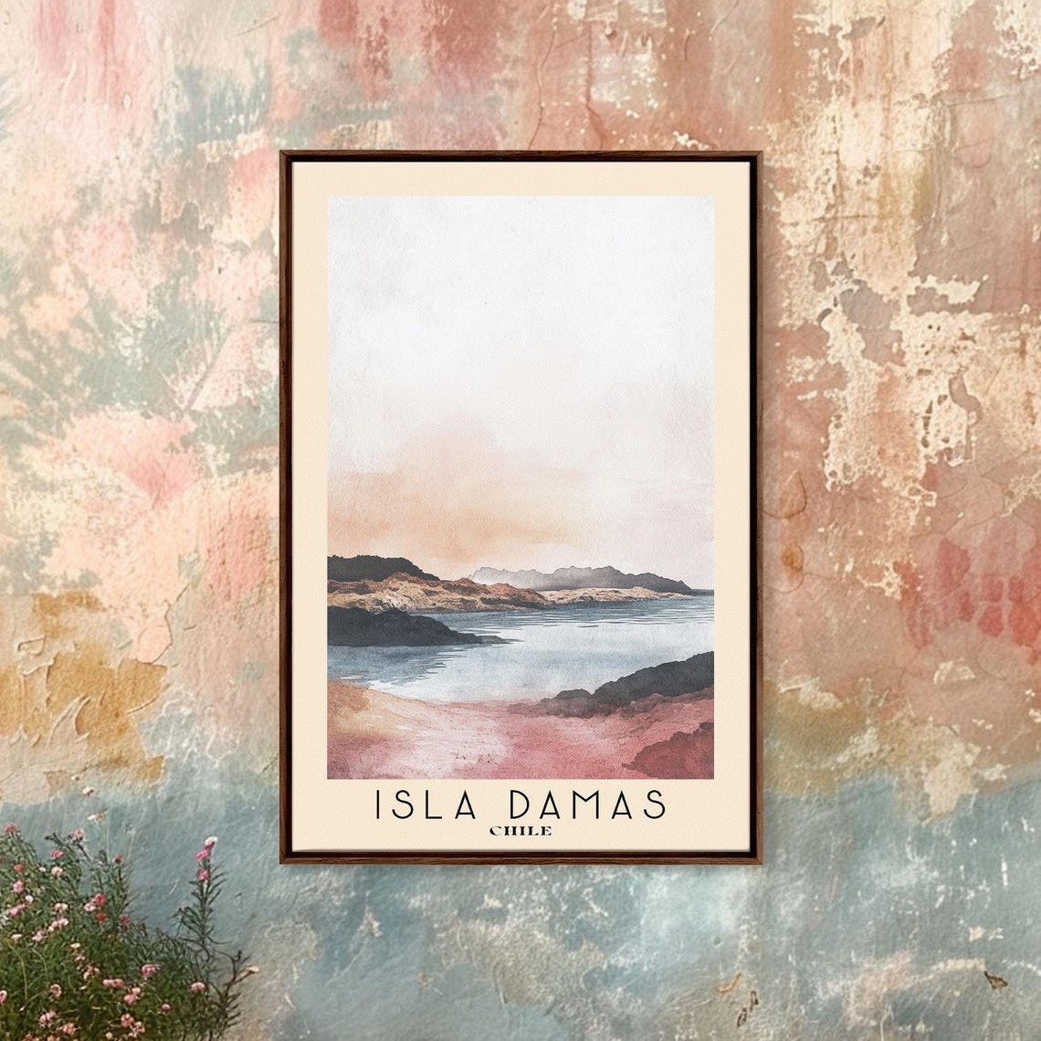 Isla Damas Chile Desert Coast Pink Sand Calm Bay Watercolor Art Poster - Image 4