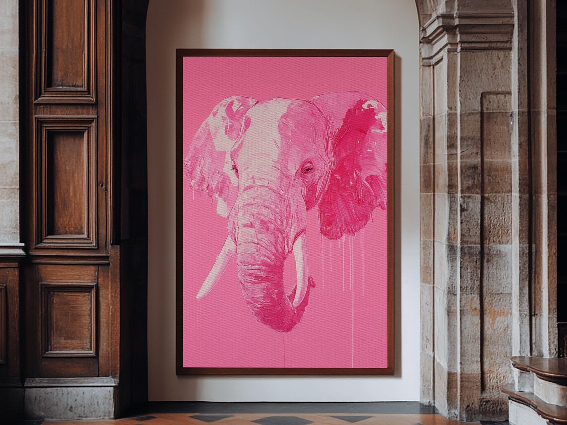 Pink Elephant Portrait Pop Art Bold Magenta Modern Trendy Animal Art Poster - Image 4