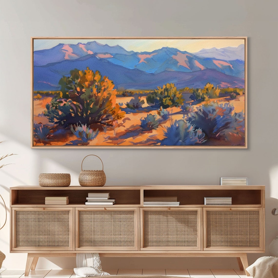 Desert Sagebrush Meadow Golden Plain Mountain Vista Painting Poster - Image 4