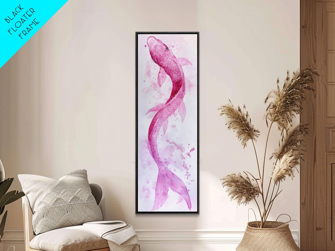 Pink Koi Fish Swimming Upward Watercolor Japanese Peaceful Wall Art - Image 5