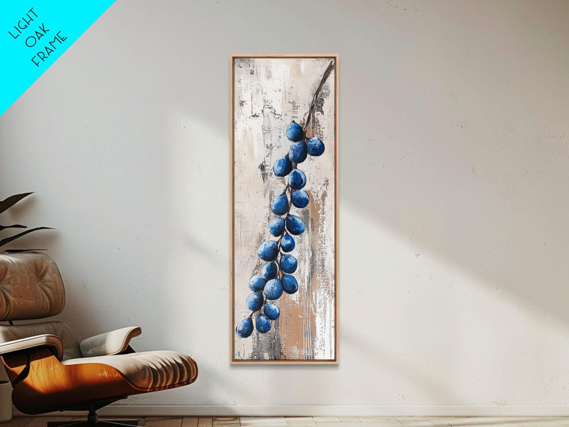 Blue Berries Branch Modern Abstract Still Life Neutral Wall Art - Image 4