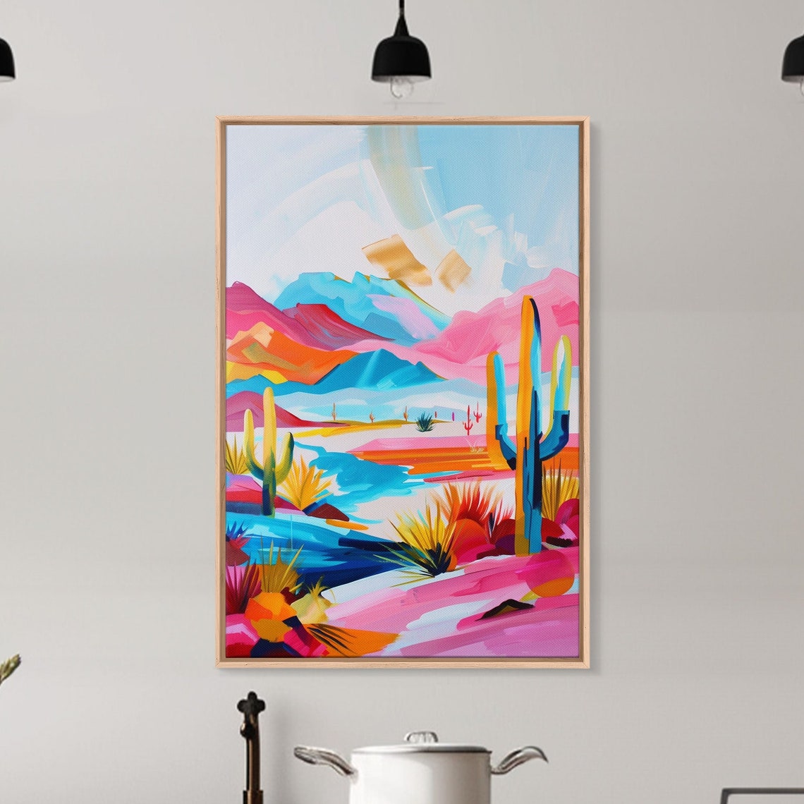 Vibrant Desert Landscape With Saguaro Cacti Southwest Wall Art - Image 3