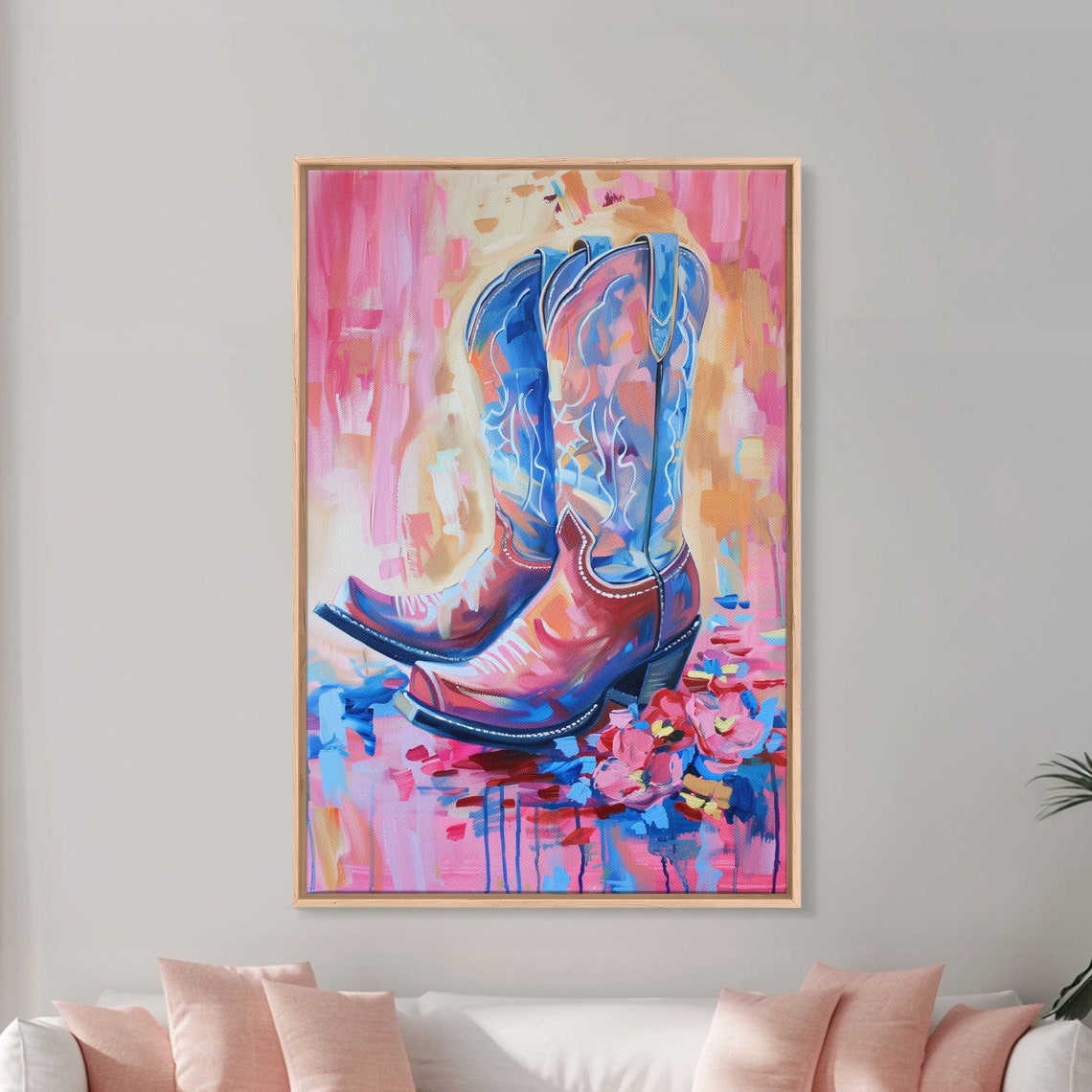 Pink Cowboy Boots Watercolor Floral Western Boho Style Wall Art - Image 5
