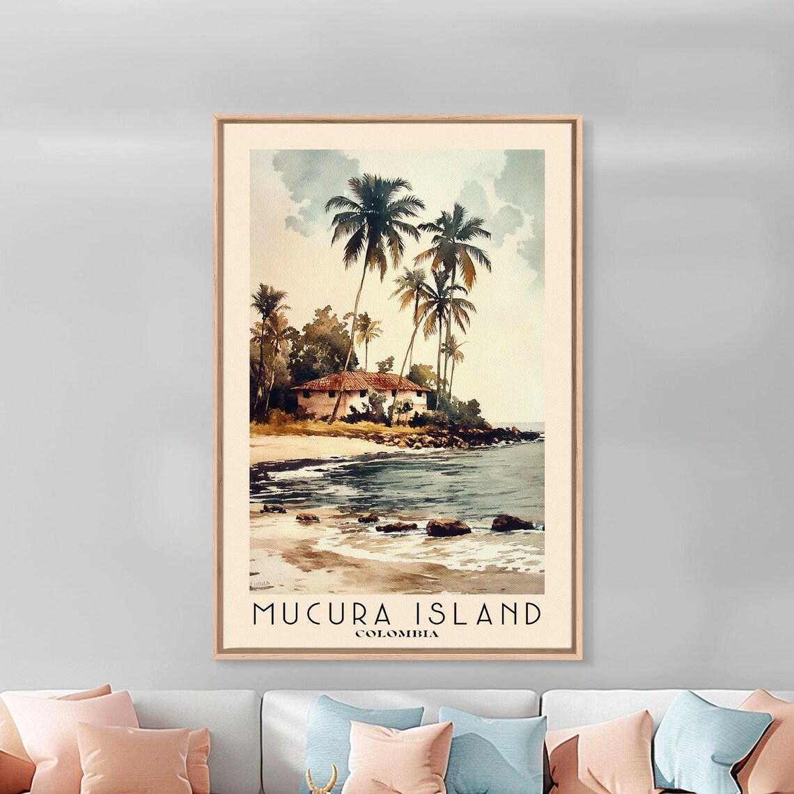 Mucura Island Colombia Palm Beach Hut Rocky Shore Watercolor Poster - Image 3
