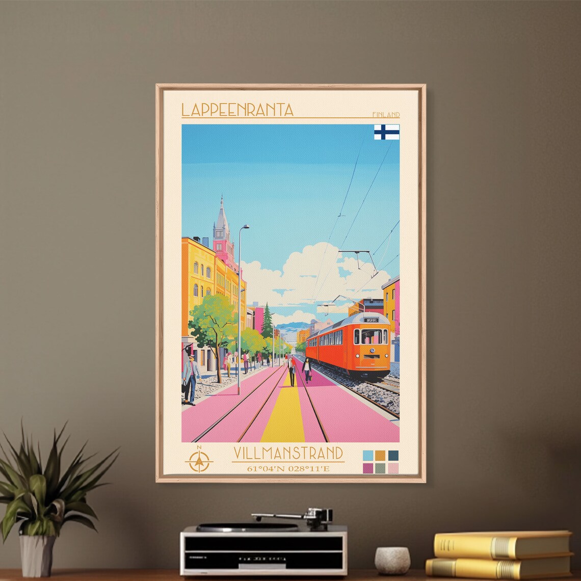 Lappeenranta Finland Orange Tram Pink Street Colorful Travel Poster - Image 5