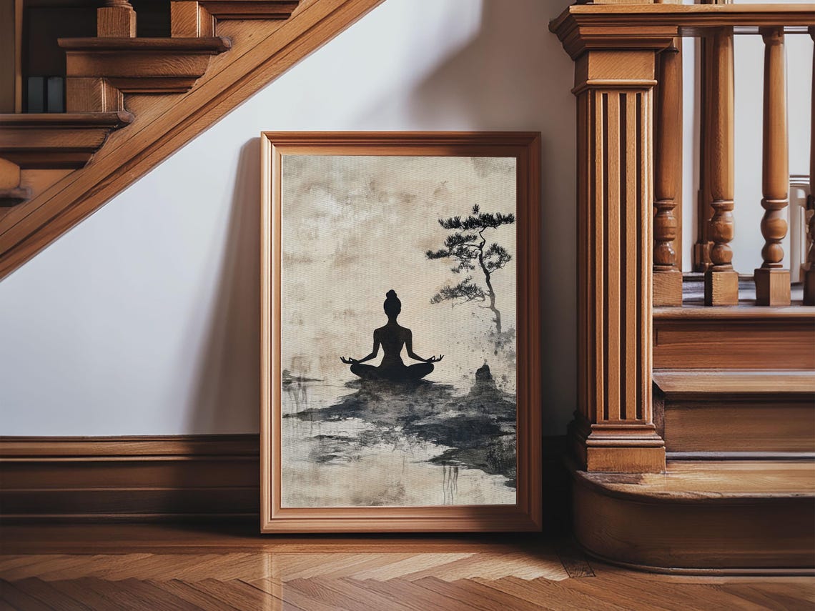 Serenity Silhouette Print Featuring Pine Tree Art Rustic Neutral Zen Wall Art Wabi Sabi Minimalist Decor For Peaceful Living - Image 3