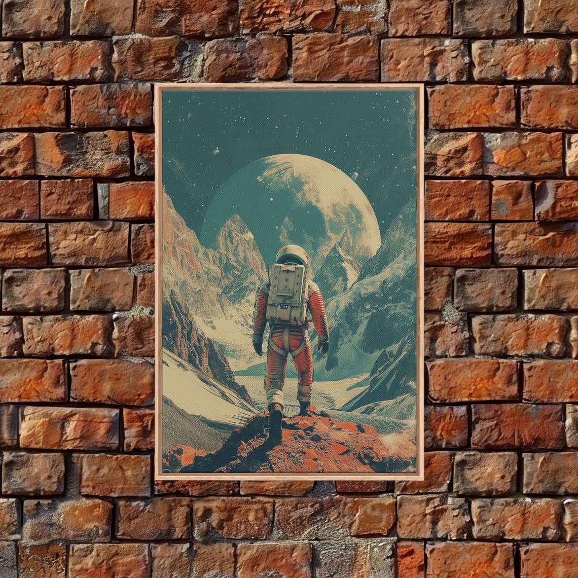 Retro Astronaut Alien Planet Giant Moon Vintage Sci-Fi Space Art Print - Image 5