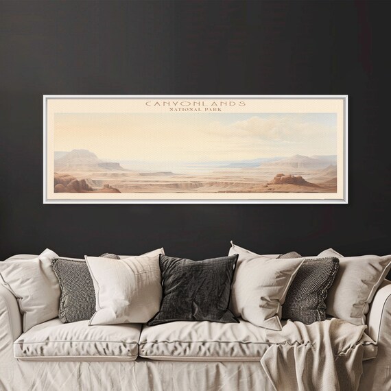 Canyonlands National Park Panoramic Utah Travel Art National Park Print Minimalist Travel Art Subdued Watercolor Painting Panoramic