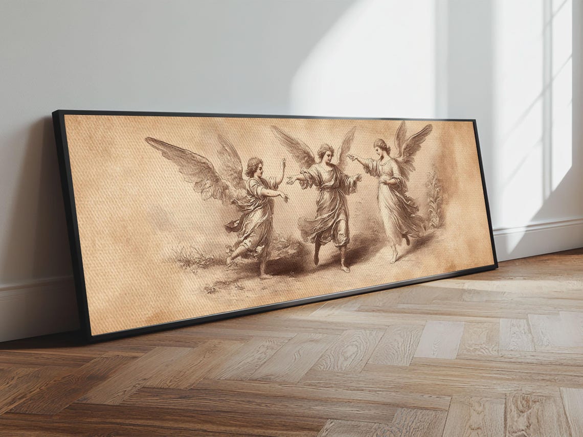 Guardian Angel Painting Print Angelic Wall Art Angel Painting Guardian Angels Print Original Panoramic Angel Painting Angel Sketch - Image 5