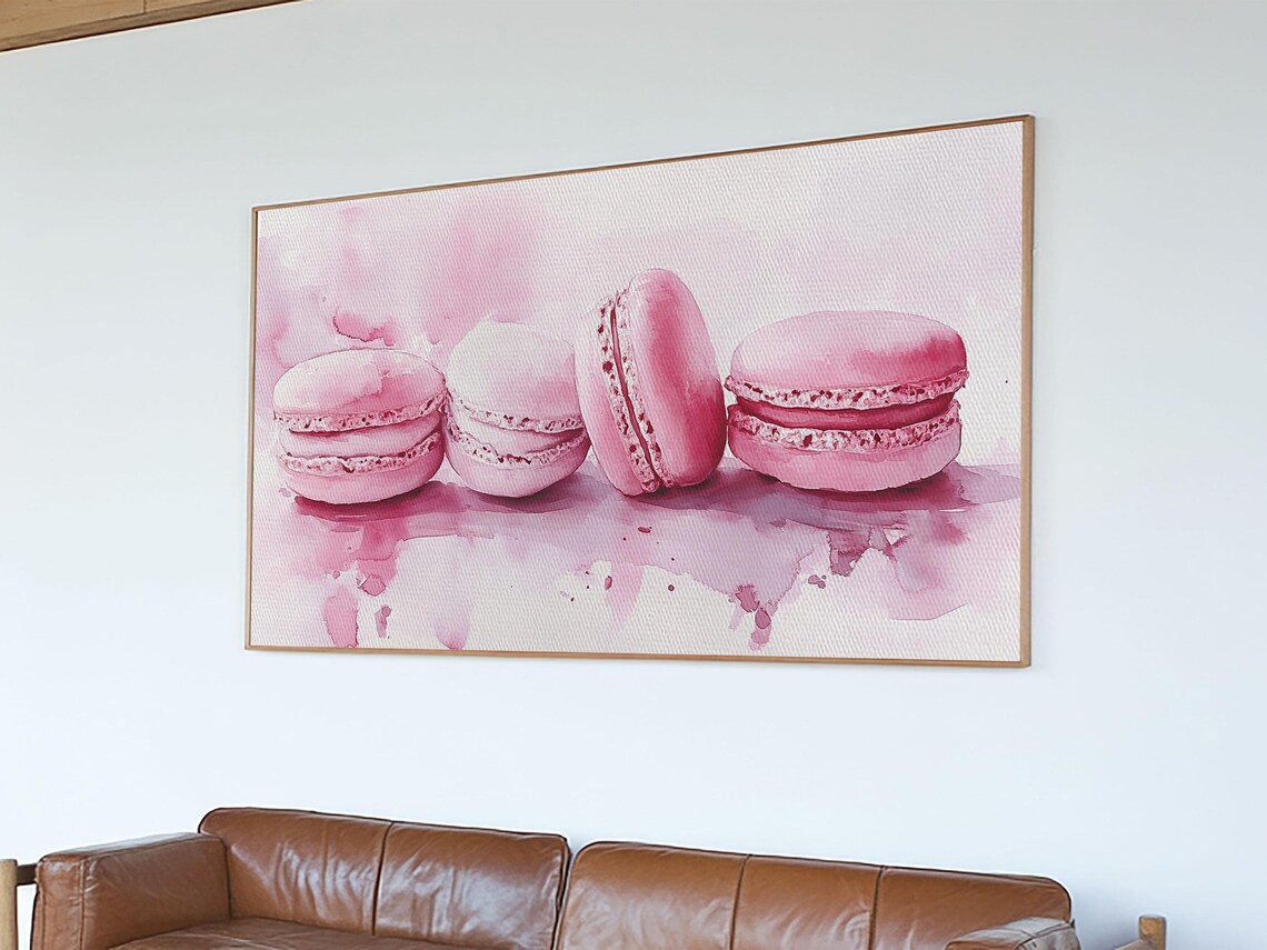 Pink French Macarons Watercolor Painting Sweet Dessert Kitchen Poster - Image 4