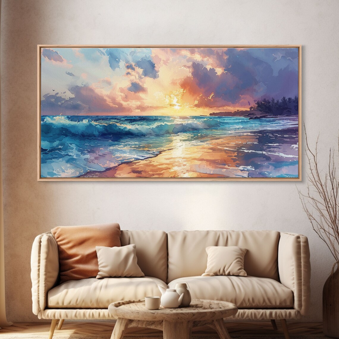 Boho Beach At Sunset, Coastal Ocean Wave Art Print - Image 4