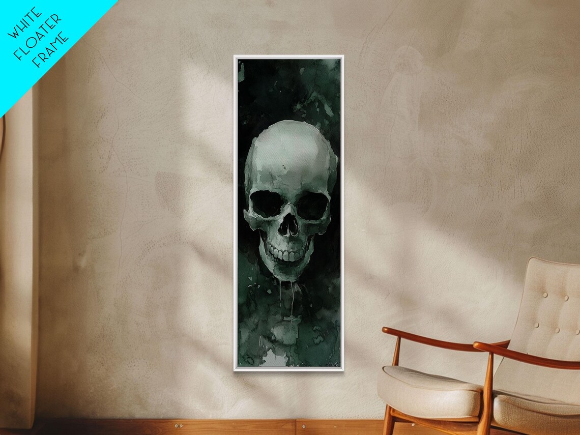 Human Skull Dark Green Smoky Watercolor Gothic Memento Mori Art Poster - Image 5