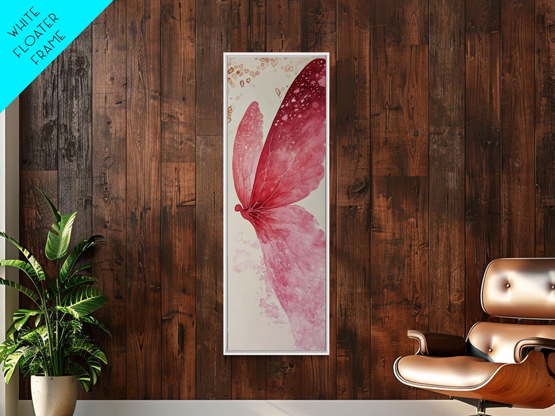 Pink Butterfly Wing Close Up Watercolor Gold Accent Art Poster - Image 2