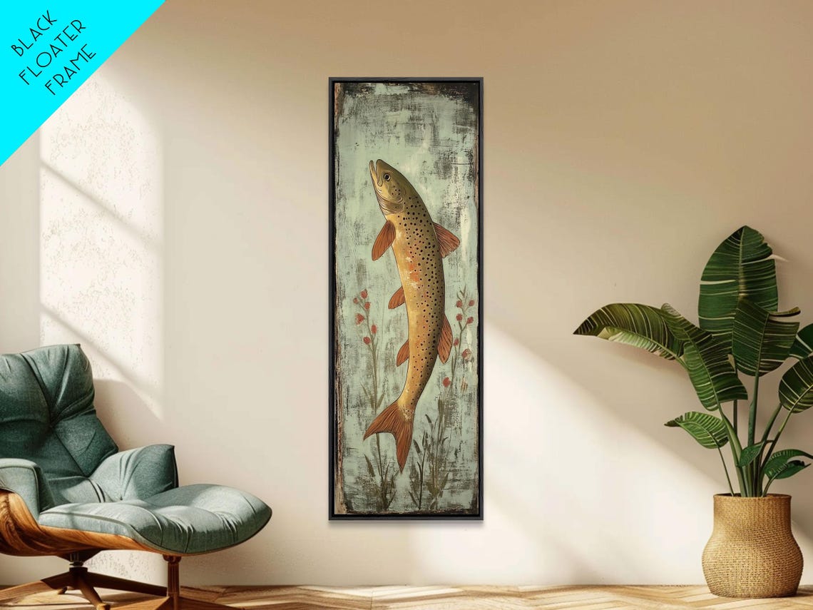 Leaping Brown Trout Vintage Rustic Fishing Wall Decor Poster - Image 5