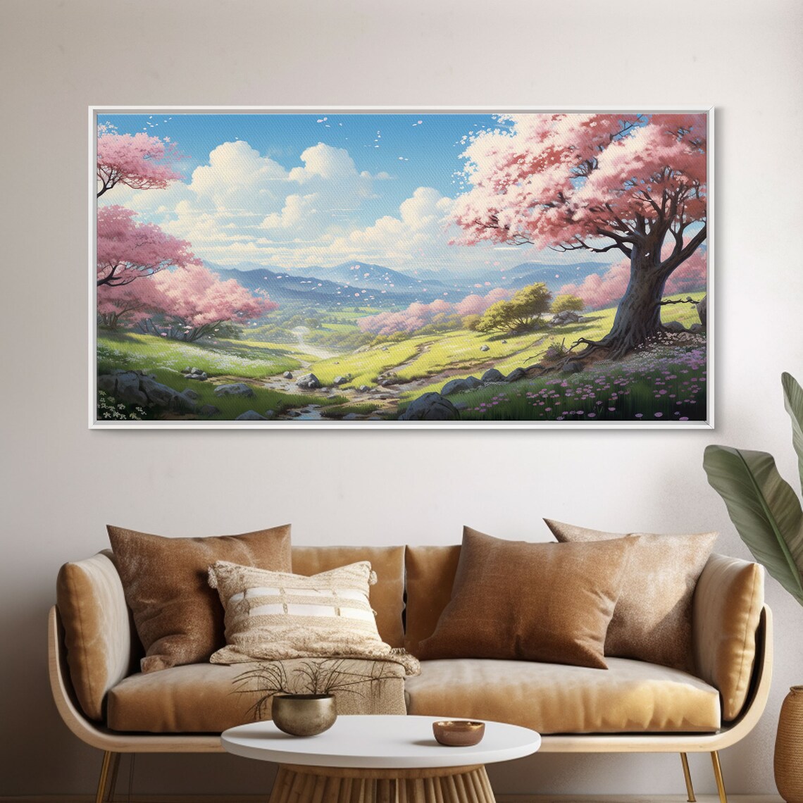 Cherry Blossom Mountains, Spring Panoramic Art Print