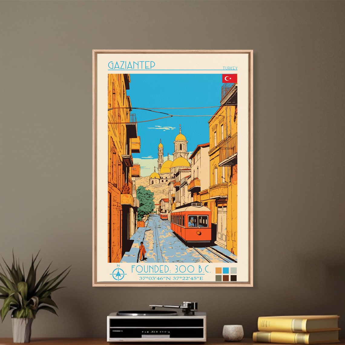Gaziantep Turkey Narrow Street Red Tram Golden Domes View Poster - Image 4
