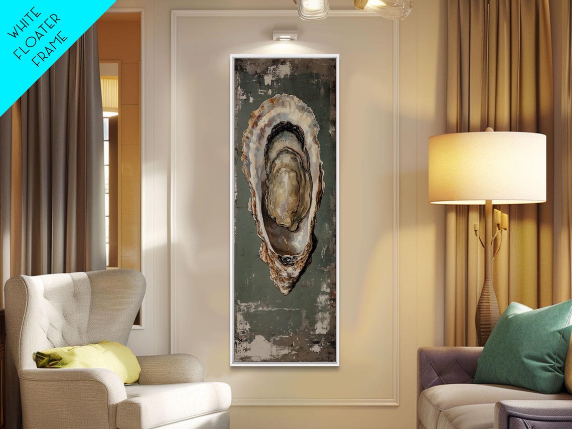 Single Oyster Shell Sage Green Minimalist Coastal Still Life Print - Image 5
