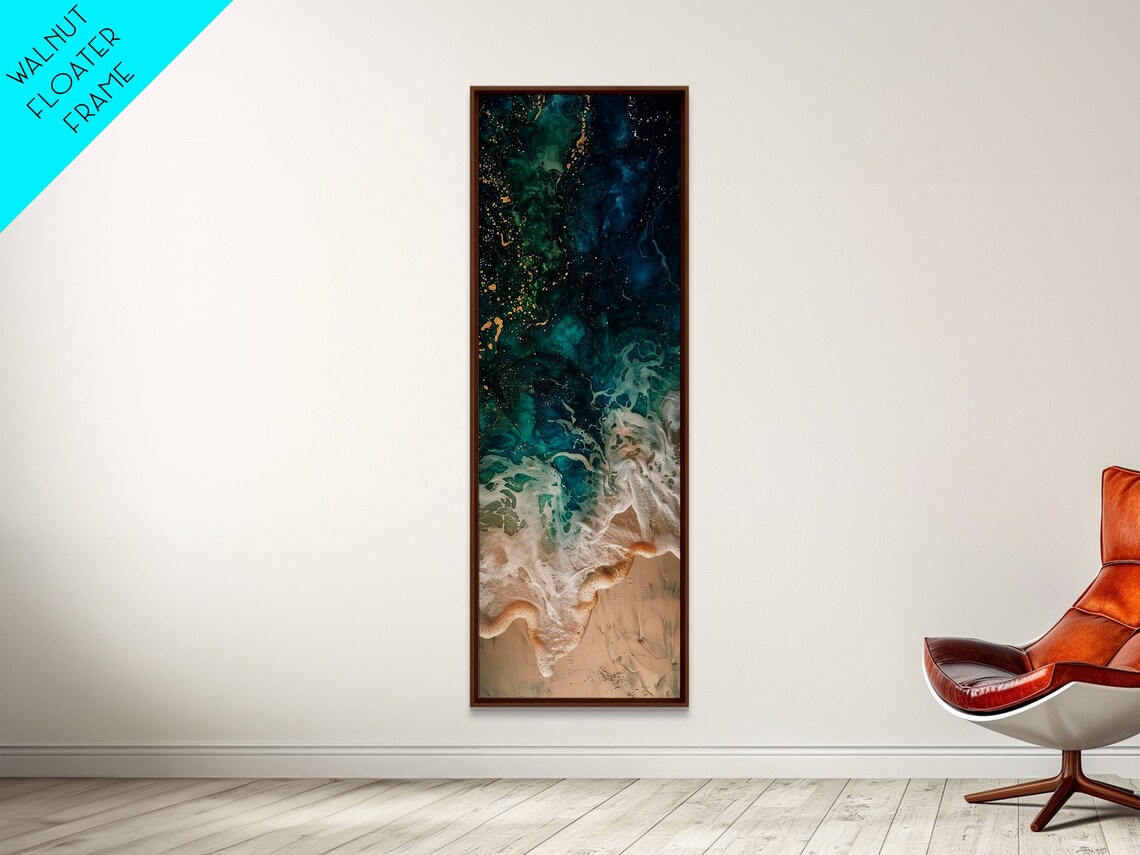Abstract Aerial Ocean Waves In Deep Teal With White Foam Coastal Art Poster - Image 3