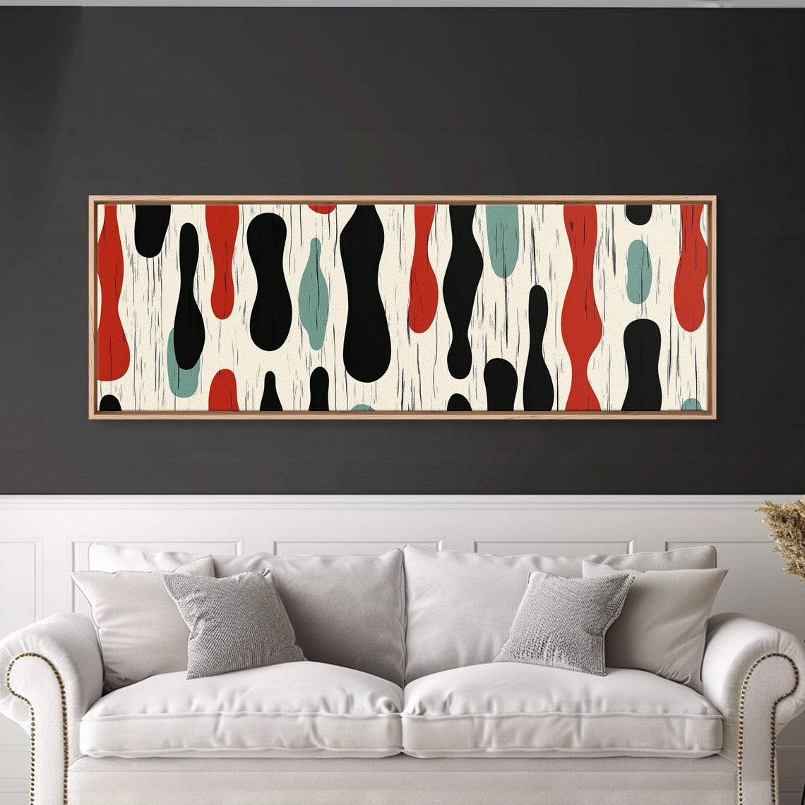 Midcentury Rain Drops Abstract Pattern Red Black Teal Art Print - Image 4