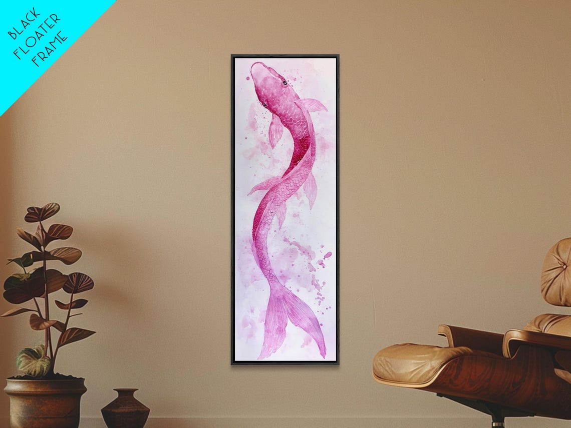 Pink Koi Fish Swimming Upward Watercolor Japanese Peaceful Wall Art - Image 6