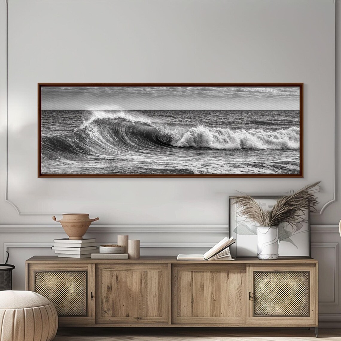 Black and White Ocean Seascape, Panoramic Wall Art Print - Image 4