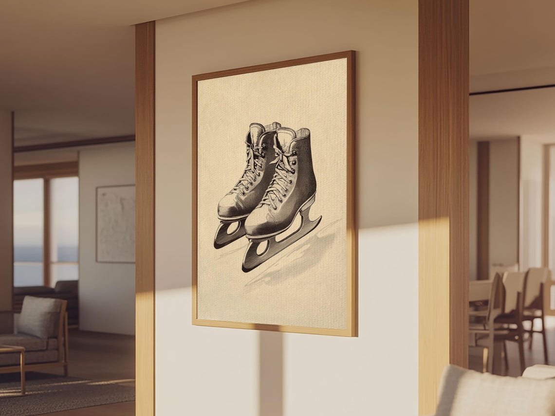 Vintage Ice Skates Sepia Sketch Minimalist Winter Sports Poster Print - Image 2