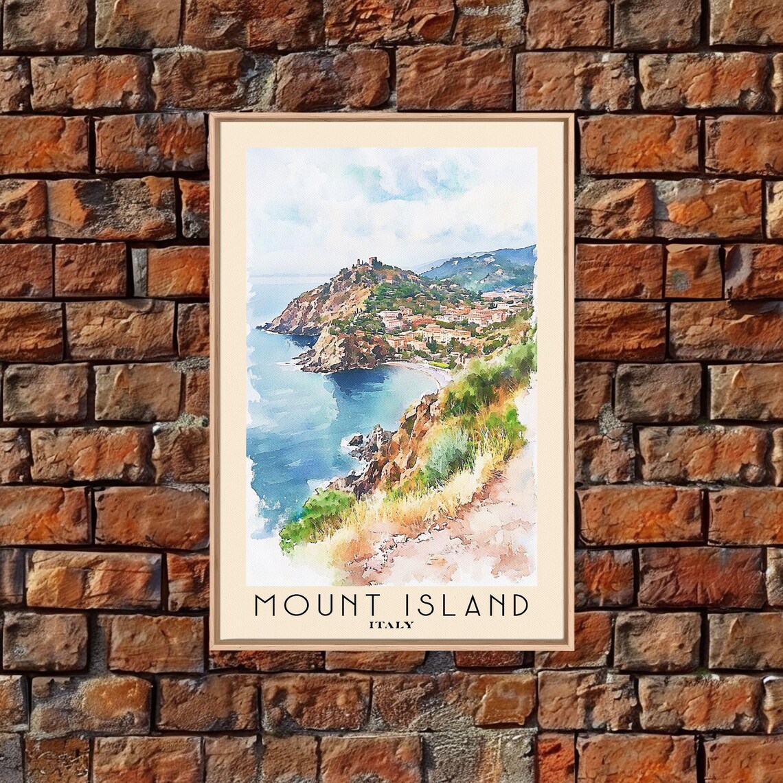 Mount Island Italy Rugged Headland Blue Bay Watercolor Travel Poster - Image 4