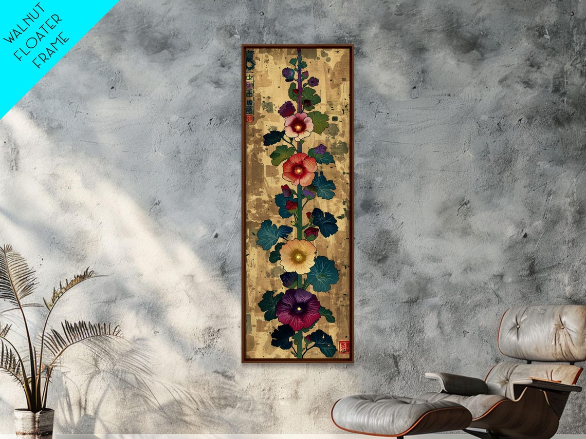 Hollyhock Flowers Gold Background Ukiyo E Tall Japanese Art Poster - Image 5
