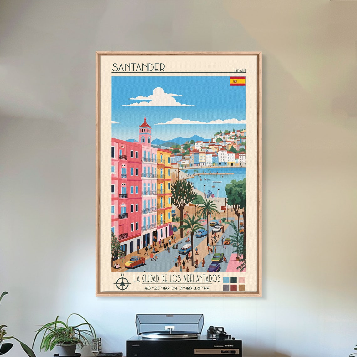 Santander Spain Bay Harbor Colorful Hillside Street View Travel Poster - Image 5