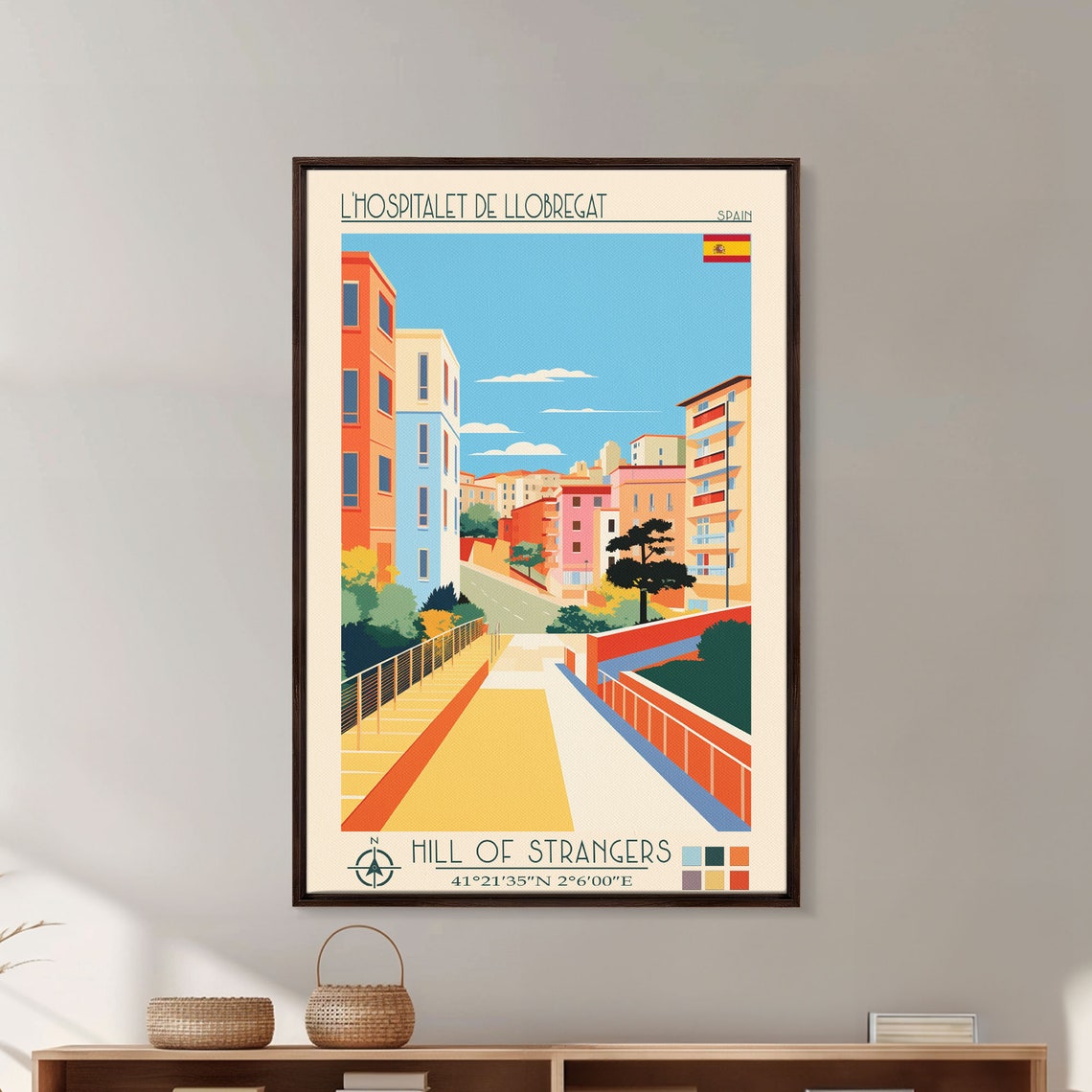 L'Hospitalet de Llobregat Spain Modern Hillside Homes City View Poster